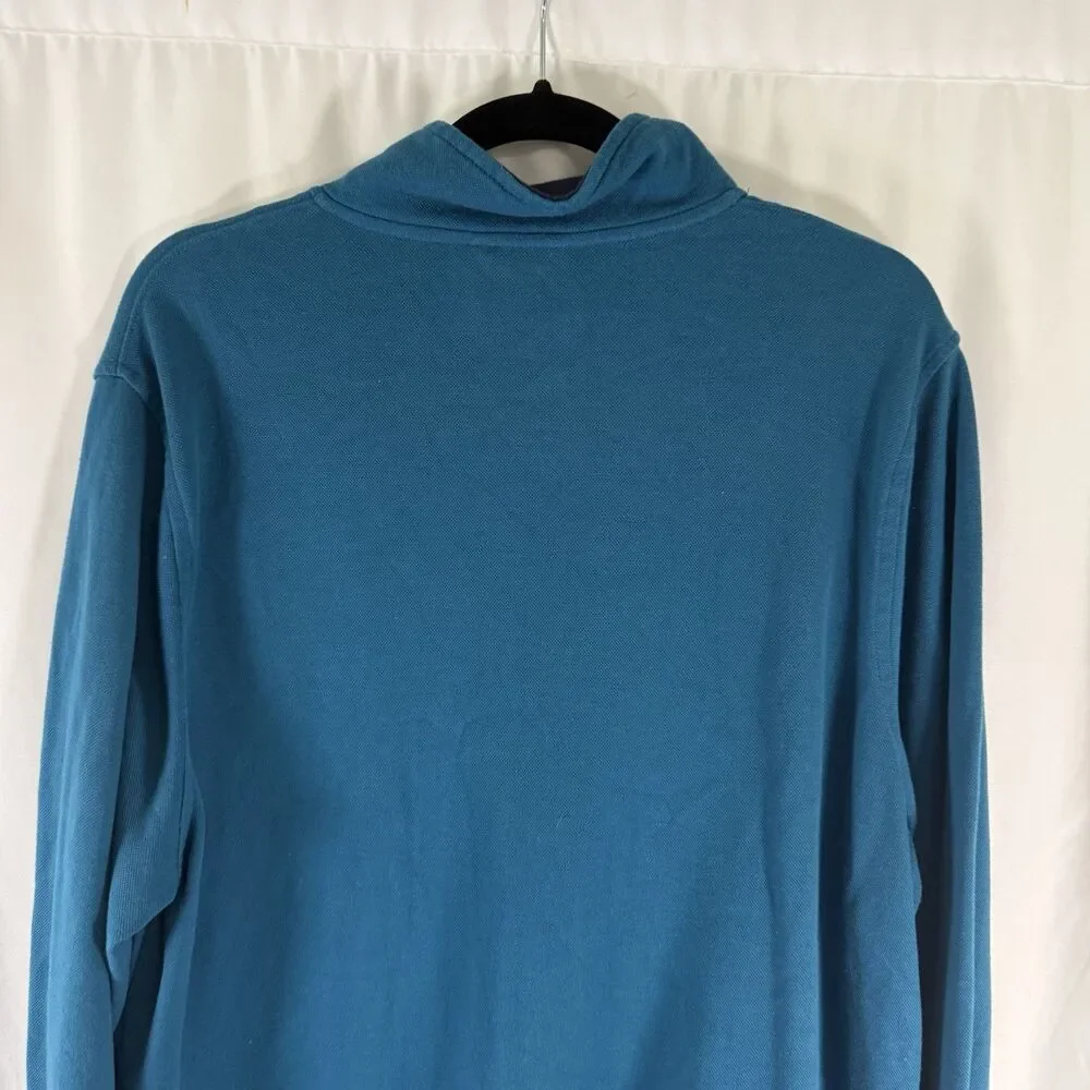 LL Bean Sweater Men's Large Teal 1/4 Zip Turtleneck Traditional Fit Cotton Blend